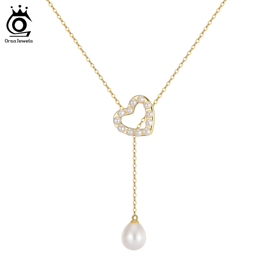 Pearl Trim Chain - ORSA JEWELS S925 Love Heart Pendant