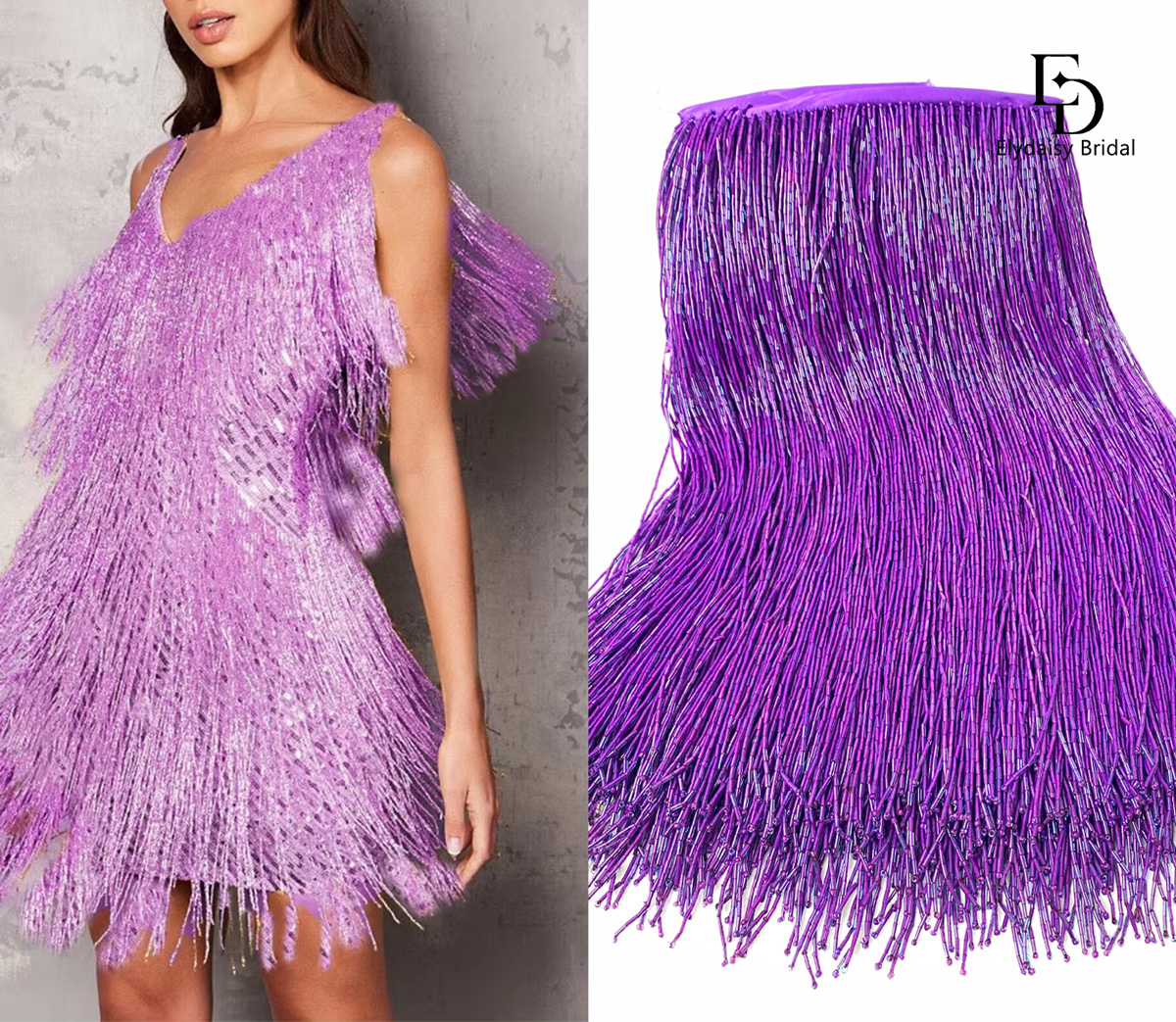 30CM Long Purple Green Black B – Beaded Trim Fringe recenzja i cena