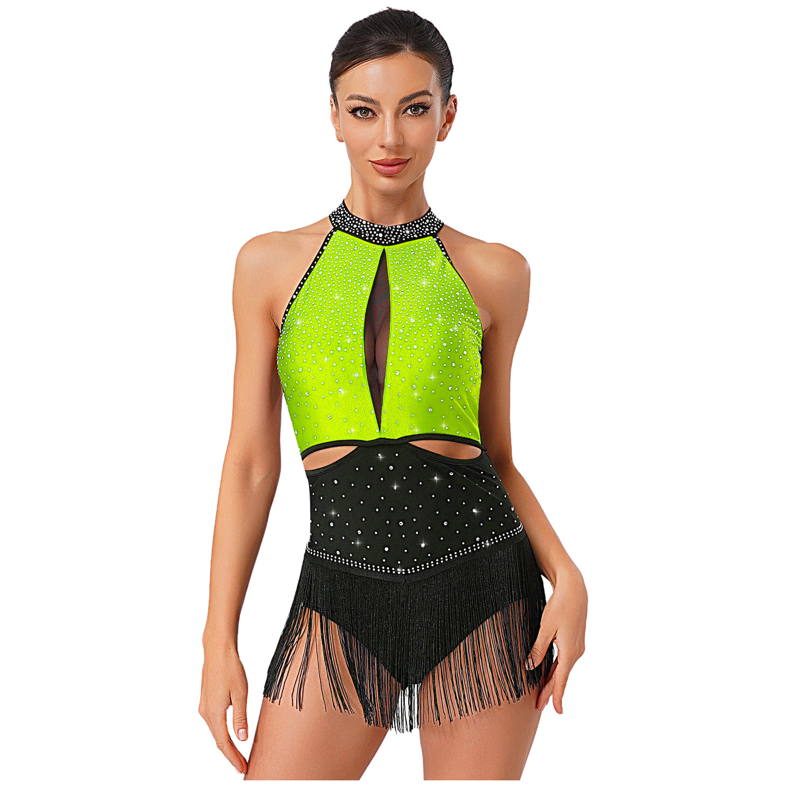 Women Dance Rhythmic Dresses S – Rhinestone Banding Trim recenzja i cena