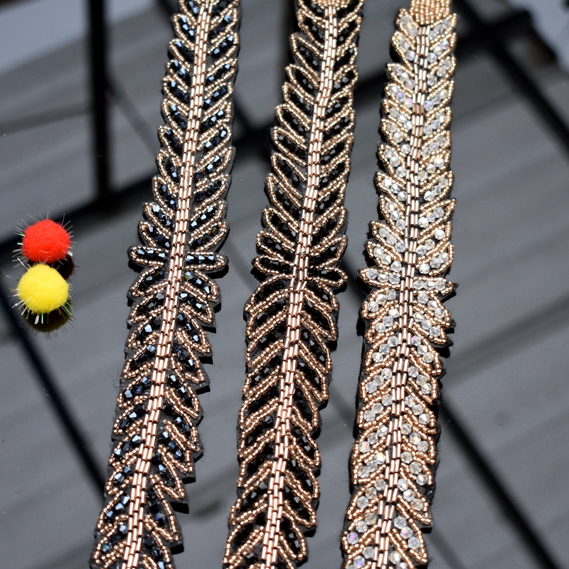 Long leaves leaf handmade appl – Beaded Trim Fringe recenzja i cena