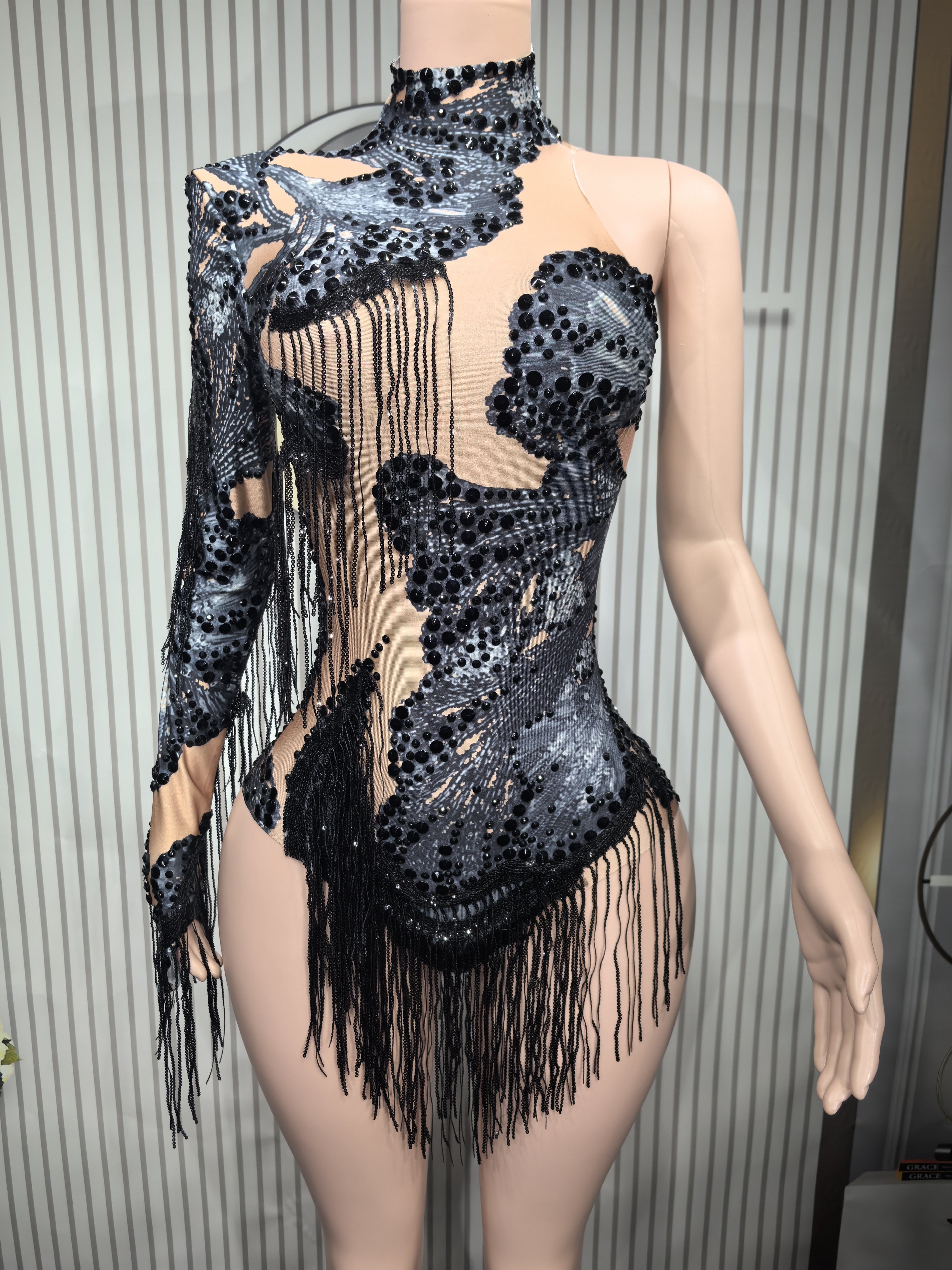 Sexy Skinny Leotard Singer Dan – Rhinestone Banding Trim recenzja i cena
