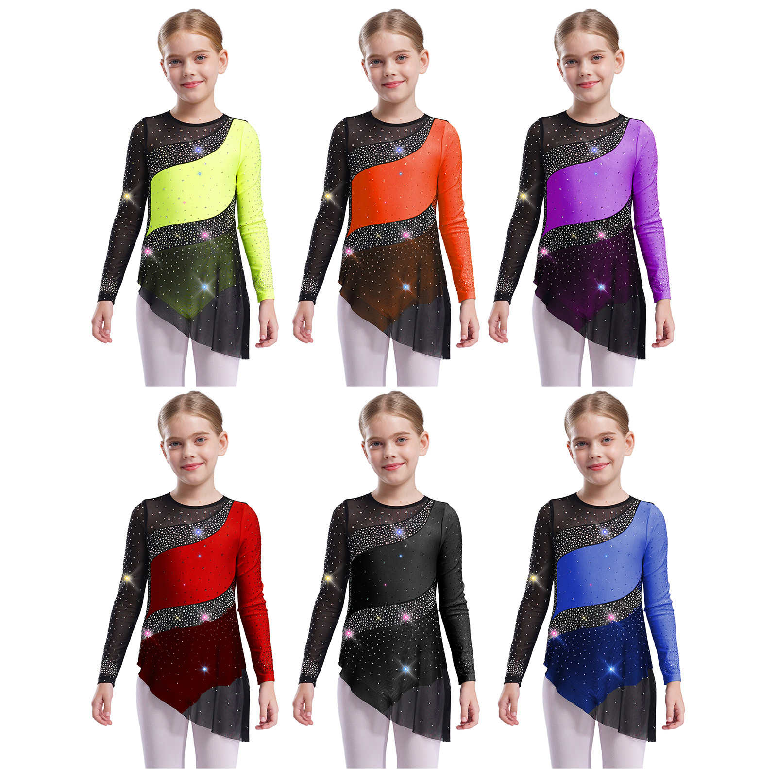 Kids Girls Ballet Leotard Dres – Rhinestone Banding Trim recenzja i cena