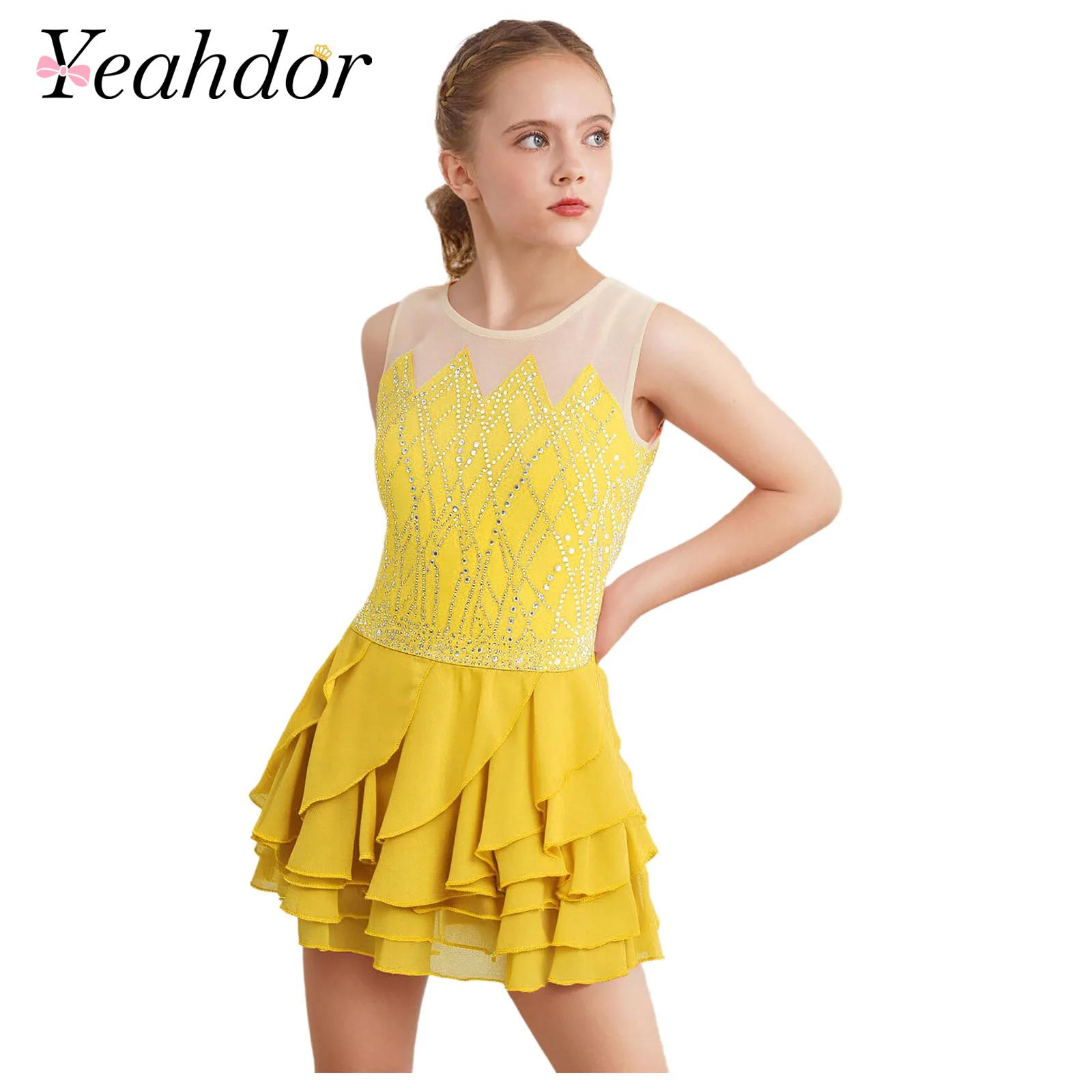 Girls Mesh Figure Skating Dres – Rhinestone Banding Trim recenzja i cena