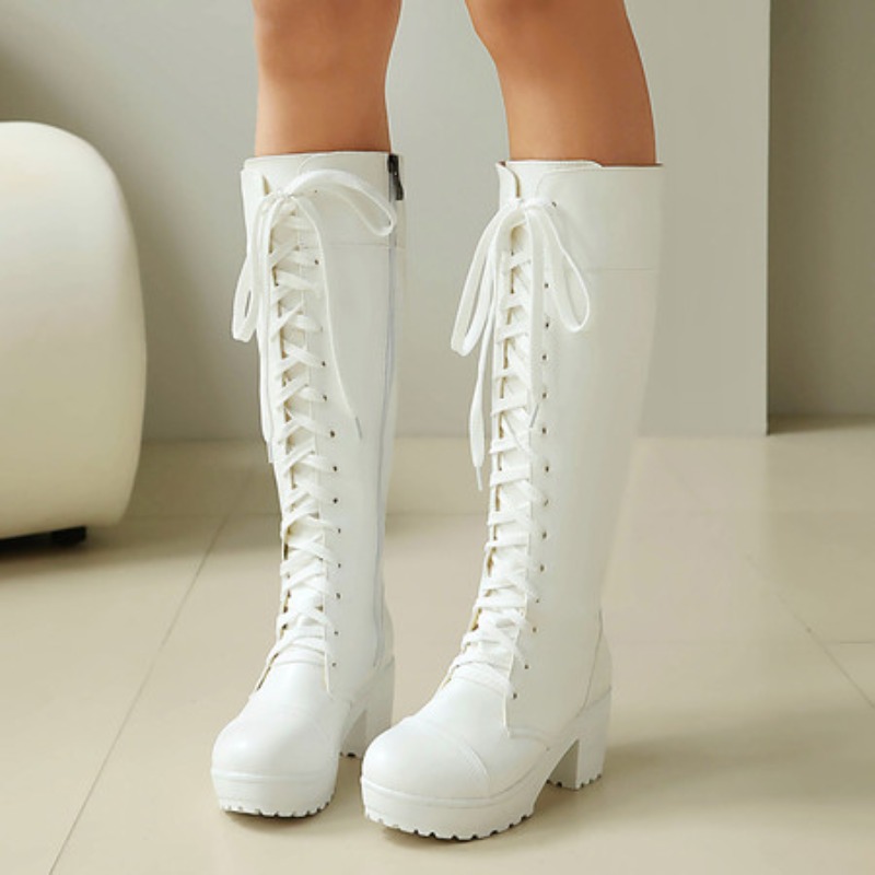 Womens Knee High Lace Up Comba – Guipure Lace Panel recenzja i cena